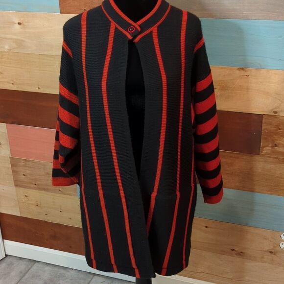 Vintage Large striped oversized cardigan with front pockets - Picture 1 of 5